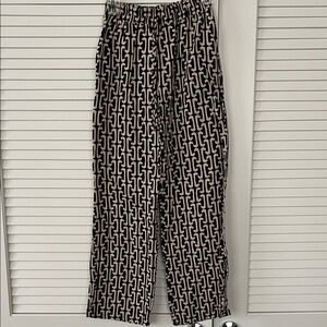 Monteau Black and Cream Abstract Print Pants